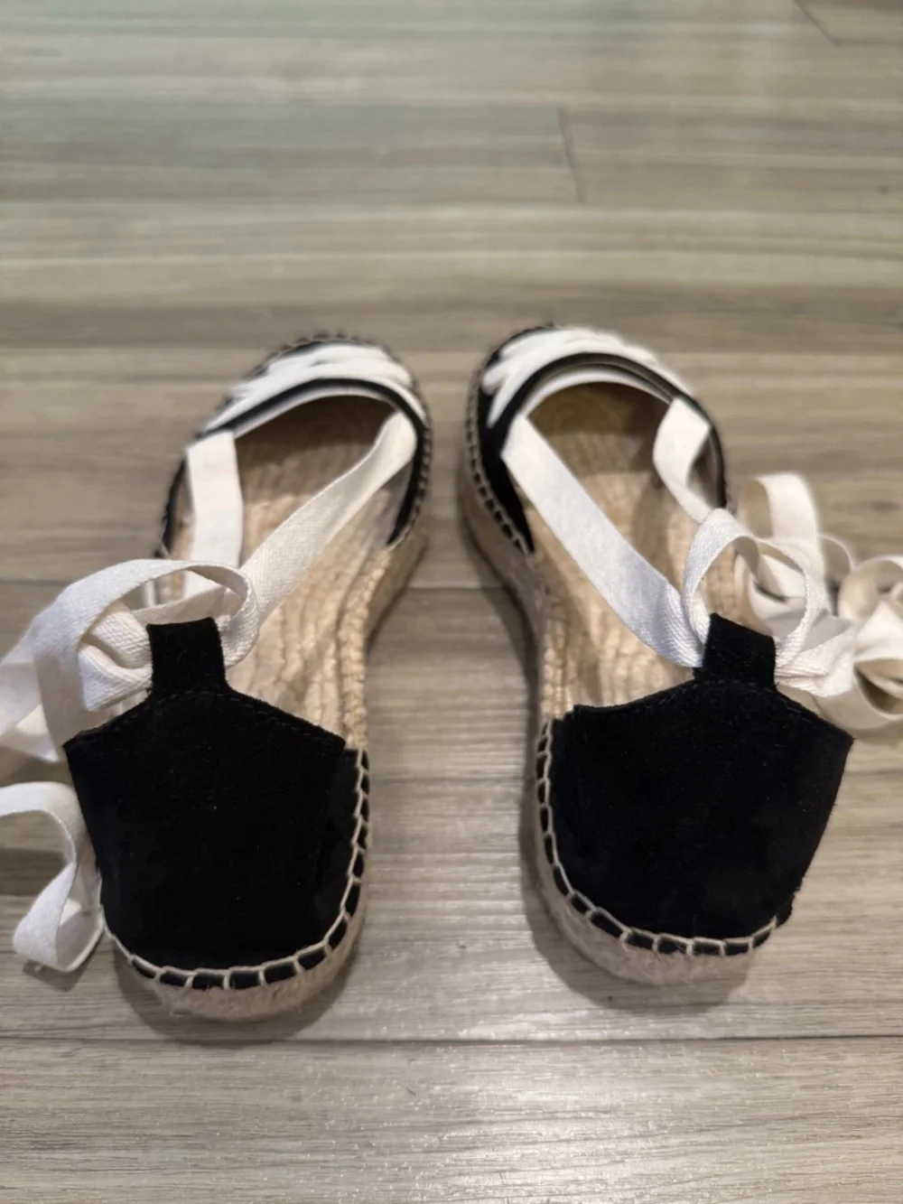 Brand New Spanish Platform Cream White Black Suede Espadrilles Size 38